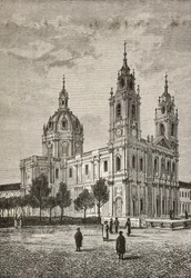 Estrela Basilica, Lissabon, Portugal, gravyr från L
