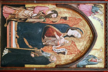 Evora Museum. Jungfru Maria med Bartolomeus och Antonius. italiensk skola. 1410. Portugal.