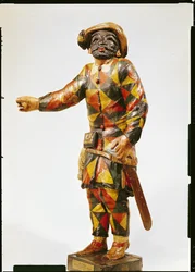 Harlekinfigur från Seraphin Theatre (polykromt trä)