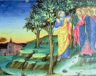 Fol.101v Kristus går för att be på Oljeberget (vellum)
