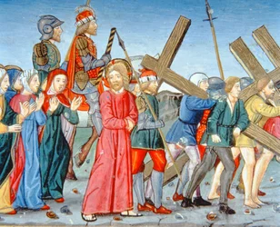 Fol.116v Kristus leds till Golgata (vellum)