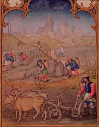 Fol.3v Mars månad: Arbeta på fälten, från Breviarum Grimani