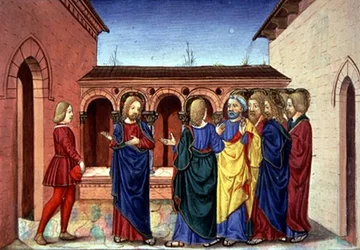 Fol.91v Kristus tillkännager att Lasarus sjukdom inte är dödlig (vellum)