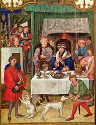 Fol 1v Januari månad: Rich Lord at the Table, från Breviarium Grimani, c.1515