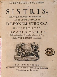 Frontispice från "De sistri" av Benedictus Bacchinius