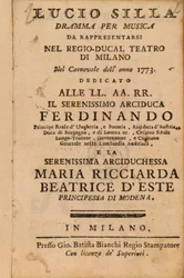 Frontispice från Mozarts Lucio Silla, framförd i Milano 1773