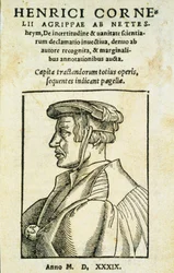 Frontispice av De Incertitatem et Vanitate declamato invectiva, av Heinrich Cornelius Agrippa, 1539 (tryck & träsnitt på papper)