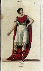 Gaetano Crivelli (1768-1836) i rollen som Tito i "La Clemence de Tito" av Wolfgang Amadeus Mozart (1756-1791) representerad på La Scala i Milano 1819