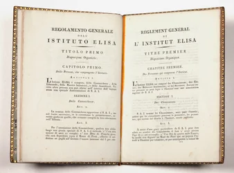 Allmänna föreskrifter för Instituto Elisa i Lucca, givet i Lucca den 14 juli 1811 (tryck)