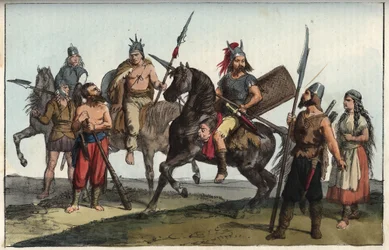 Den germanska stammen alamannerna (alemannerna) - alemannernas stam (alamannerna), alamannerna - gravyr ur "Usi e Costumi di Tutti i Popoli dell