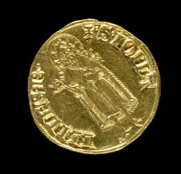 Guldflorin (baksidan) föreställande Johannes Döparen, florentinska, 1252 (för framsidan se 83495)