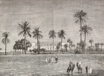 Guvernörens palats, där general Gordon bodde, Khartoum, Sudan, gravyr av Cairoli från L