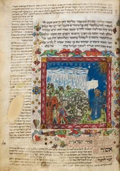 Harley 5686, f.60 Praying for rain, från en festivalbönebok av Leon ben Joshua De Rossi från Cesena, Italien