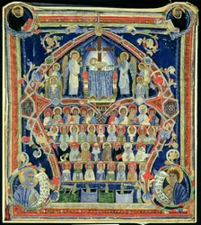 Historikerad initial A föreställande The Last Judgment