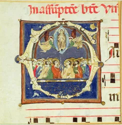 Historikert initial G som visar Jungfruns antagande