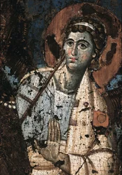 Ikon av Jungfrun av Clemence eller Madonna Theotokos Detaljmålning a l