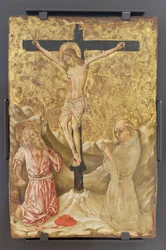 Krucifixet mellan Sankt Hieronymus och Sankt Bernhard av Siena, Mästaren av bebådelsen Jacqemart Andre