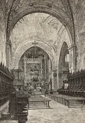Interiör av Chiaravalle-kyrkan, Italien, gravyr från teckning av Quinto Michetti, från L