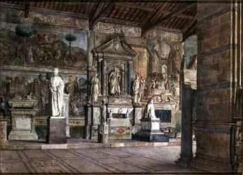Interiör av Campo Santo i Pisa, ca 1845 (akvarell på papper)