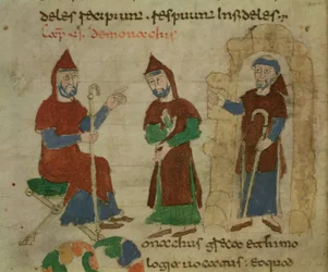 Investiture of a benedictine munk, from the Universe av Rabanus Maurus (c.780-856) 1023