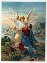 Jakobs kamp med ängeln i "Gyllene klassiska Bibeln: historia om gudomlig uppenbarelse i det gamla och i det nya strävan" "av Giovanni Ladislao Sykora (bd 1), översatt av Don Clemente Benetti. (Italiensk bibel)