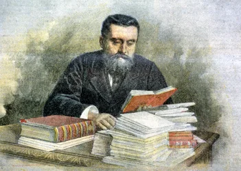 Jean Jaurès vid sitt läsbord (1859 - 1914) - i "La Tribuna illustrata"