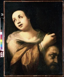 ""Judith presenterar huvudet av Holofernes"" (Judith med huvudet av Holofernes) Målning av den italienska skolan på 1600-talet Mikhail Kroshitsky konstmuseum, Sevastopol (Sevastopol) Ukraina