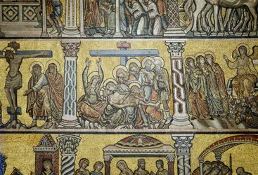 Klagoång över den döde Kristus från kupolens femte zon, florentinska eller venetianska skolan (mosaik)