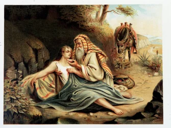 Le Bon Samaritan - i "" Golden classic Bible: historia om gudomlig uppenbarelse i det gamla och i det nya strävan "" av Giovanni Ladislao Sykora (vol. 2), översatt av Don Clemente Benetti. (Italiensk bibel)