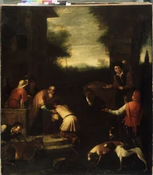 ""The Return of the Prodigal Son"" (Return of the Prodigal Son) Målning av den italienska skolan. 1600-talets statliga konstmuseum i Vitryska republiken, Minsk, Vitryssland
