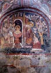 St Magnus av Anagnis liv och mirakel och St Johns martyrskap i kokande olja - fresk