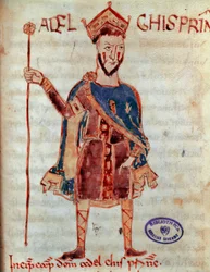 Lombardprins Adalgis (död 788) Miniatyr från "" Codex Legum Longobardorum"" (eller Langobardorum) som beskriver lagarna i det langobardiska kungariket upprättat av kung Rothari
