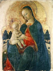 Madonna och barn i en trädgård, venetiansk målare (panel)
