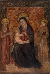 Madonna och barn med heliga (tempera på panel)