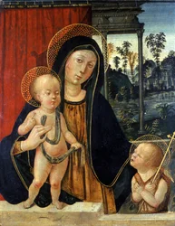 Madonna och barn med en ung Johannes Döparen, ca 1500 (tempera på poppelträ)