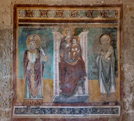 Madonna tronade med de heliga Augustinus och Severus, Oratory of the Crucifix, sista fjärdedelen av XIII-talet (fresk)