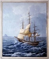 Marie Louise av Parma ombord på en segelbåt som tar henne till Neapel den 10/07/1824, målning av B. Boccaccio.Museo Glauco Lombardi från Parma