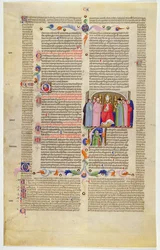 Marlay Cutting IT.10: Löv med miniatyr från Gratians Decretum som visar ärkebiskopen på tronen mellan präster och sekulära