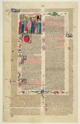 Marlay Cutting IT.7: Löv med miniatyr från Gratians Decretum som visar fallet med abboten som blev biskop