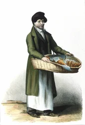 Milanese Metier: en säljare av kex och kakor. 1830 Locarno gravyr.