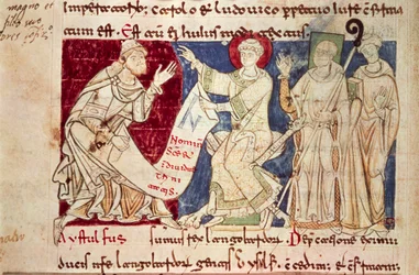 Miniatyr från Chronicon Vulturnense, upplyst codex komponerad av munken Iohannes, ca 1130, Italien