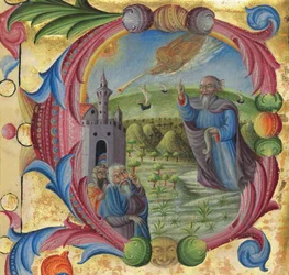 Moses predikar för israeliterna, Siena, andra hälften av 1400-talet (bläck på veläng)