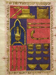 Ms.OR.26 fol.25v Templets instrument, från den hebreiska bibeln (vellum)