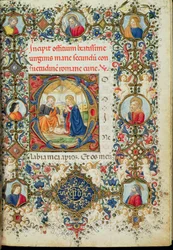 Ms 154 f.14r Adoration of the Christ Child, från en timbok, italienska
