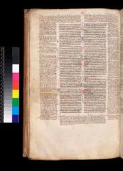 Ms 213. Gregory IX, Dekret med apparater av Bernard Botone av Parma, F.93v. Huvudtext i en gotisk bokhand (kullrotunda)