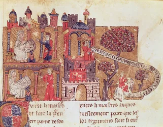 Ms 269 Fol.108 Aristoteles (384-322 f.Kr.) instruerar Alexander den store (356-323 f.Kr.) i moral och i förakt för kvinnor, från Le Livre du Tresor av Brunetto Latini (1220-94)