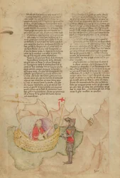 Ms Fr 343 fol.32v Det vita skeppet kommer för att rädda Percival, från Queste del Saint Graal, c.1380-85