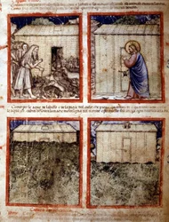 Noaks ark, miniatyr hämtad från codex 212 (eller Padovano Codice eller Bible of Padua) 1390-1400 Rovigo, Accademia dei Concordi