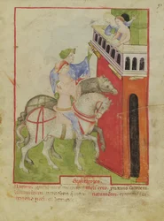 Nouv Acq Lat 1673 f.93 Ridning, från Tacuinum Sanitatis, c.1390-1400