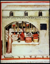Nova 2644 f.46r Säljer ris, från Tacuinum Sanitatis Code Vindobonensis